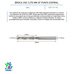 BROCA CNC 3,175 MM 2F PUNTA ESPIRAL