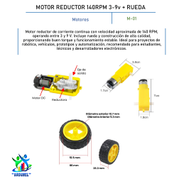 MOTOR REDUCTOR 140RPM 3-9v + RUEDA (ALTA CALIDAD)